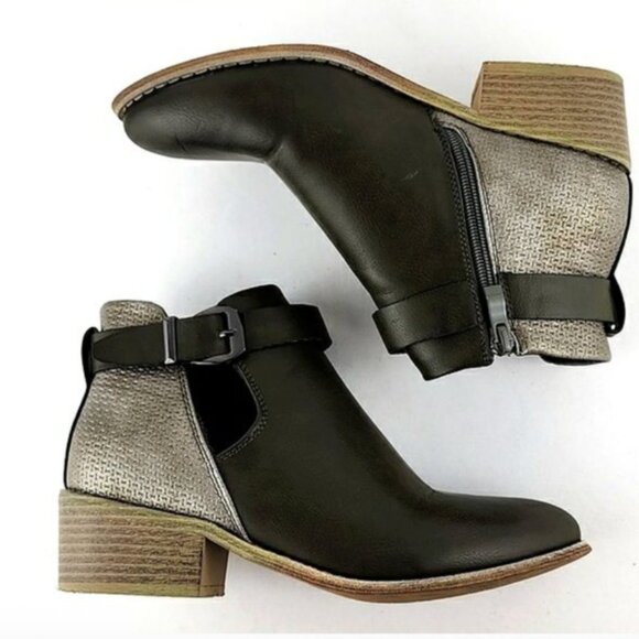 Reneeze Womens Olive Green Ankle Strap Buckle Side Zip Booties 10 medium - Picture 1 of 7